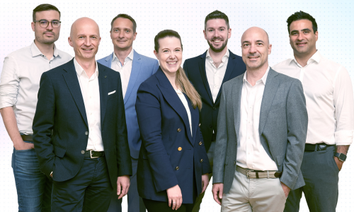 Management-Team (v.l.n.r.) Merlin Moll, Thomas Mueller, Holger Schultes, Nina Gartmann, Pascal John, Harald Siegel und Amir Hussein. (Bild zVg)